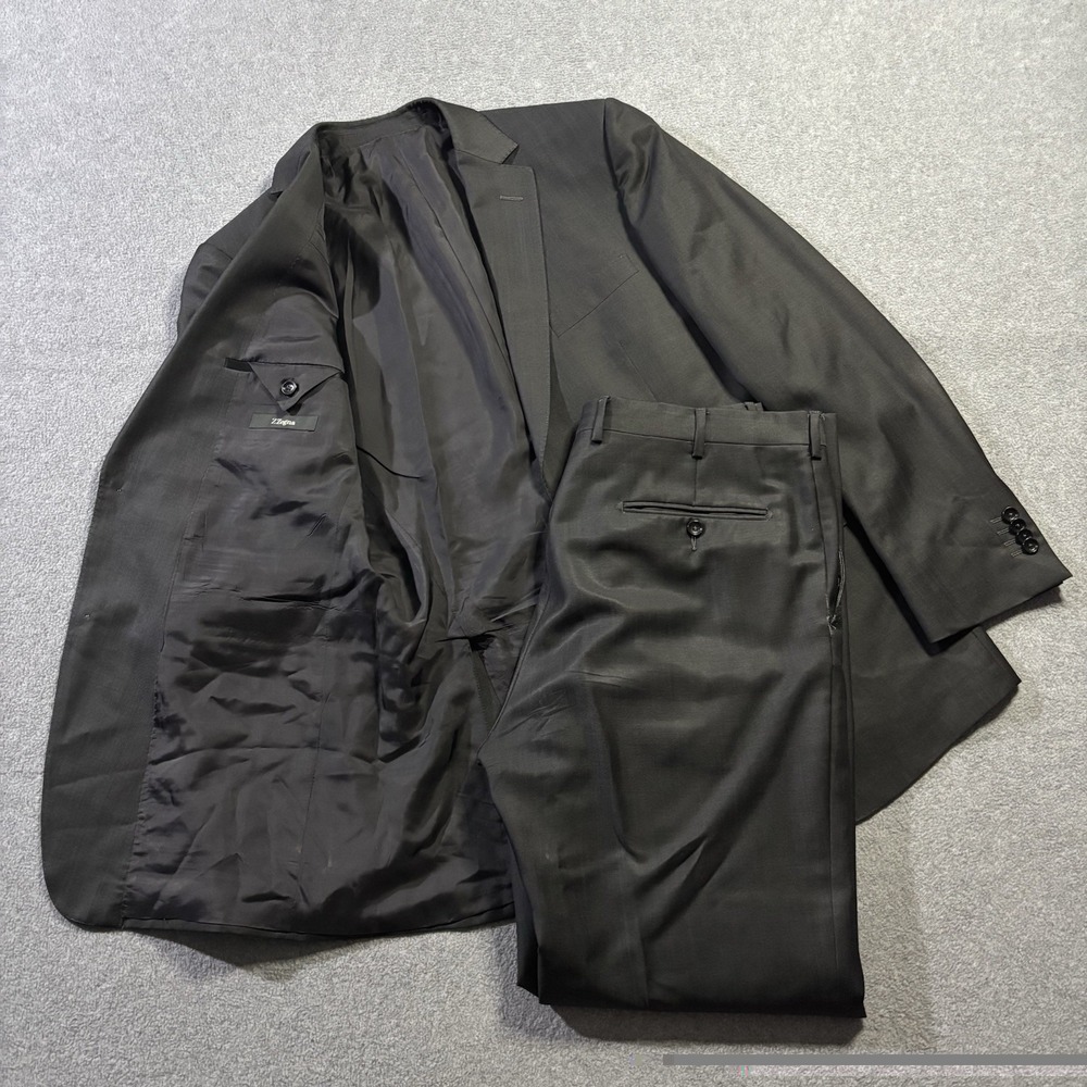 Z Zegna City Suit 50R IT US 40R Black Wool Mohair Two Button Double Vented